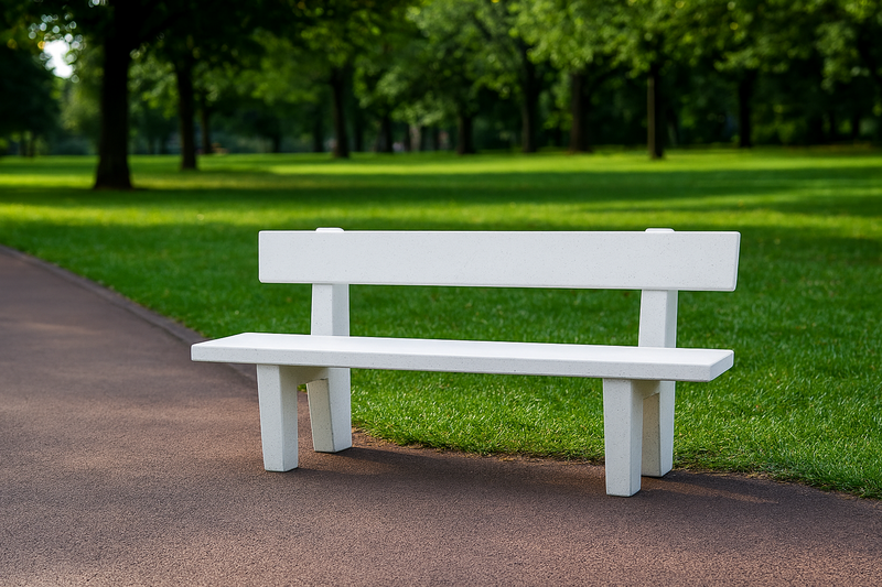 Banca din beton cu spatar si marmura alba